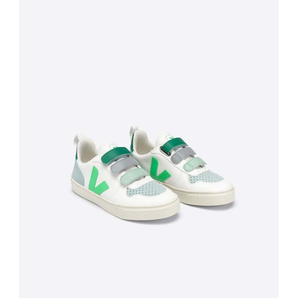 Kids' Veja V-10 CHROMEFREE Shoes White/Green | SG 741MQZ